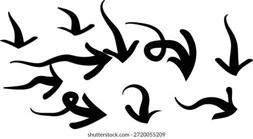 Expressive arrow doodle set with bold curved directional shapes for creative modern vector graphics