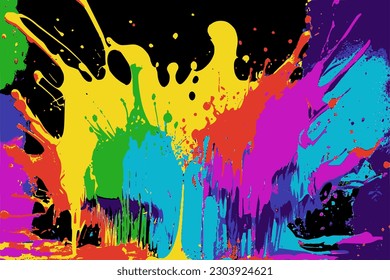 Expressive background with abstract colorful paint splashes, vector image.