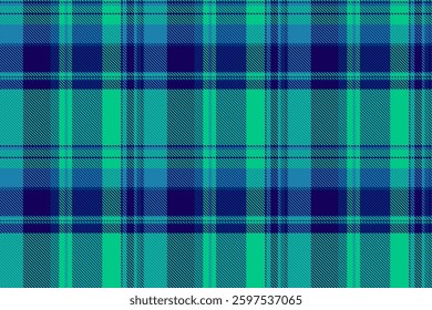 Expressive background fabric tartan, handkerchief pattern textile check. Site seamless vector plaid texture in teal and indigo colors palette.