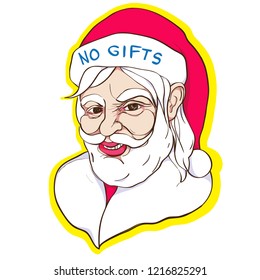 Expressive bad Santa Claus grimacing, hand drawn funny illustration, comics style clip art for Christmas isolated on white