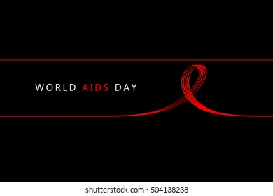 Expressive black banner 'World AIDS Day' with a red ribbon in the form of a multiline loop like a symbol of awareness.