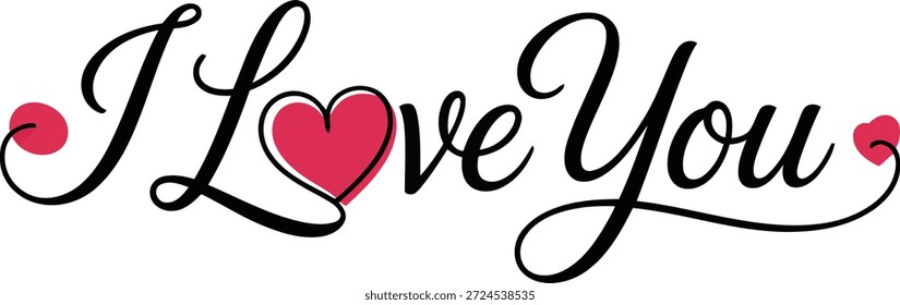 Mensagem expressiva de roteiro preto "I Love You" com um coração rosa vibrante, simbolizando afeto e romance.