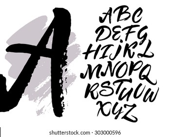 Expressive Brush Calligraphic Handwritten Script Letters. Alphabet Written With Black Ink.