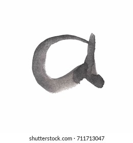 Expressive brush calligraphic handwritten script letters. letter A written with black ink.