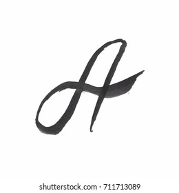 Expressive brush calligraphic handwritten script letters. letter A written with black ink.