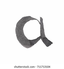 Expressive brush calligraphic handwritten script letters. letter A written with black ink.
