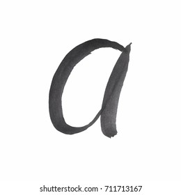 Expressive brush calligraphic handwritten script letters. letter A written with black ink.