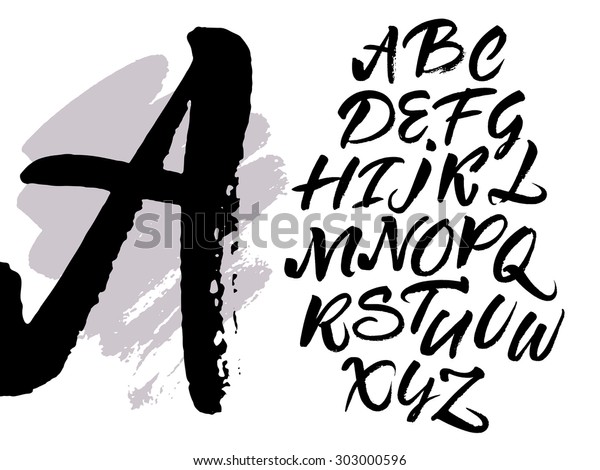 表現力豊かな筆書きのスクリプト文字 アルファベットに黒いインクで書かれています のベクター画像素材 ロイヤリティフリー