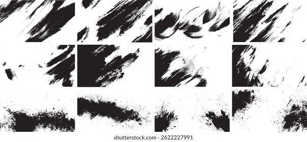 Expressive Brush Stroke and Ink Splatter Texture Pack, High-Contrast Black and White Artistic Overlays for Design and Illustration