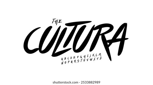 Expressive brushstroke font, bold cursive letters, dynamic streetwear font with clean brushpen style. Urban typeface, trendy handdrawn typography, contemporary creative lettering. Vector typeset