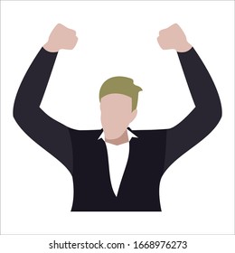 Expressive business man presenting, vector illustration isolated over white background. Flat illustration of man reach the goal, achievement, demonstrating, etc.