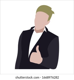 Expressive business man presenting, vector illustration isolated over white background. Flat llustration of man with thumb up style.