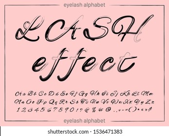 Expressive calligraphic script with lash effect. Alphabet with fashion and trend letter script. For printed things