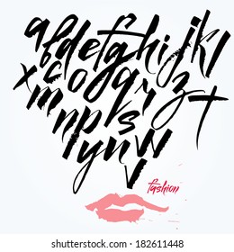 Expressive calligraphic script. Lots of blots and splashes.