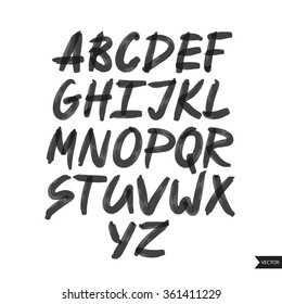 Expressive calligraphic script.Vector hand drawn alphabet.Hand drawn letters.Alphabet Font.Handwritten calligraphic black alphabet