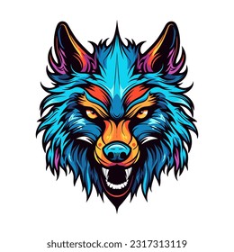 Expressive and captivating blue wolf head hand drawn illustration. A symbol of loyalty and courage, ideal for logo designs that command attention