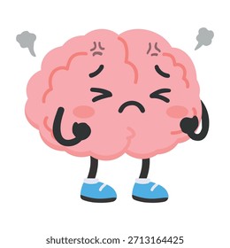 An expressive cartoon brain character feeling angry and frustrated Ideal for emotion concepts mental health graphics education designs stress themes and creative visuals