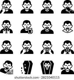 expressive cartoon characters depicting different funny mouth and tongue actions in simple line art style