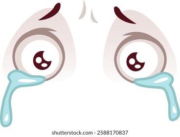 Expressive cartoon eyes with tears streaming down, conveying intense emotions. The exaggerated features highlight feelings of sadness or overwhelming joy in a playful style