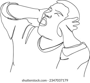 Expressive Cartoon Stressed Man Covering Ears Due to Loud Noise  One  Line Illustration Man Shielding Ears from Noisy Discomfort  Single Line Drawing Stressed Man Blocking Noise