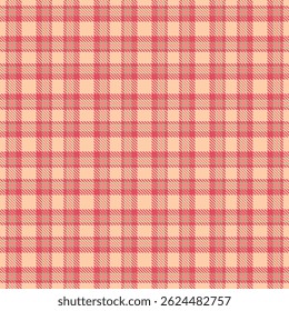 Expressive check tartan background, stitched textile seamless texture. Illustration pattern vector plaid fabric in red and orange colors palette.