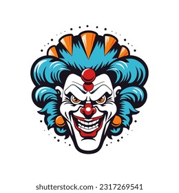 Expressive clown head logo design illustration, capturing the whimsical charm and playful spirit in a unique and captivating way