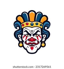 Expressive clown head logo design illustration, capturing the whimsical charm and playful spirit in a unique and captivating way