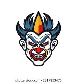 Expressive clown head logo design illustration, capturing the whimsical charm and playful spirit in a unique and captivating way