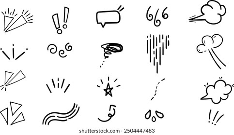 Expressive Comic Lines Set,emotion without words,funny comic mark for background,hand made doddle design,confusion mark,idea mark set.