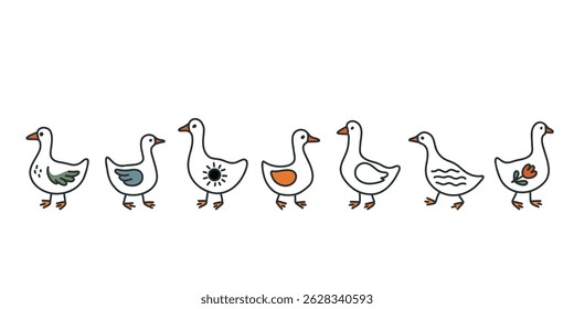 expressive cute geese in doodle style