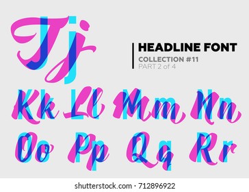 Expressive Decorative Typography. Display Type with Glitch Overlay Effect. Combination of Sans-Serif and Lettering for Bright Title, Heading, Poster, Advertising. Modern Letters with Layers. 