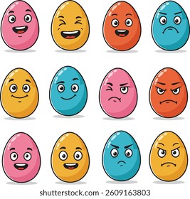 Expressive Easter Eggs A Collection of Emotions in Cartoon Egg Faces emoji stickers