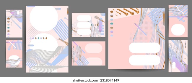Elegante y expresivo juego de plantillas geométricas con tonos suaves y naturales pastel. Colección de fondo abstracto romántico