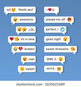 Expressive Emoji Bubble Texts. Cute and Emotional Chat UI Elements