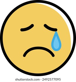 Expressive emoji icon with a large teardrop streaming down its face. Vector illustration isolated on a white background.