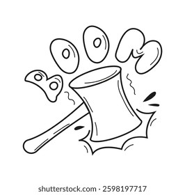 Expressive and emotional doodle-style phrase boom with a hammer vector.