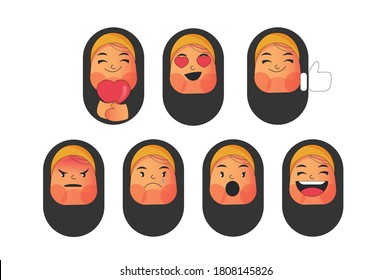 An expressive face of an Arab Muslim girl expressing sadness, joy, anger, admiration and love