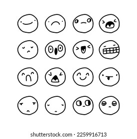 Expressive face creative doodle illustration line style set black white