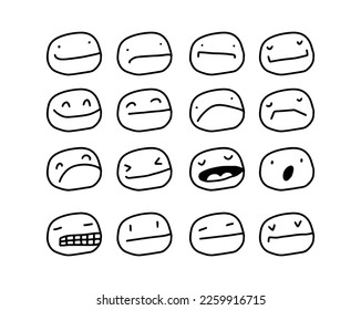 Expressive face creative doodle illustration line style set