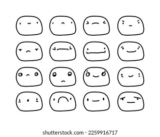 Expressive face creative doodle illustration line style set black white round