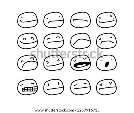 Expressive face creative doodle illustration line style set