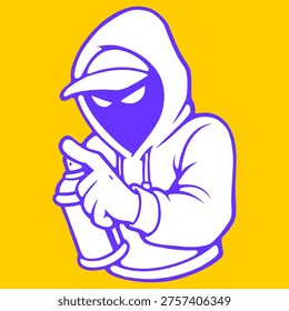 Expressive Graffiti Writer Mascot Pointing Gesture for Hardcore Urban Apparel and Sticker Design.