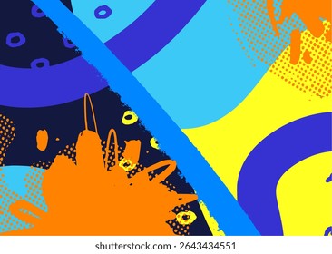 Expressive graffiti-style background with flowing blue lines, orange splashes, and layered spray textures. Bold and energetic urban vibe for modern visual projects.