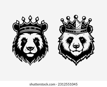 Expressive hand drawn logo design illustration featuring a panda wearing a crown set, symbolizing gentleness, resilience, and harmony with nature