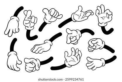 Expressive Hand Gestures in Retro Comic Style with Gloved Hands Vector