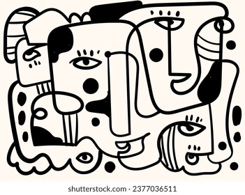 Expressive hand-drawn designs in black and white, featuring abstract vector portraits of people's faces. Perfect for adorning your walls, posters, cards, home decor, and prints.