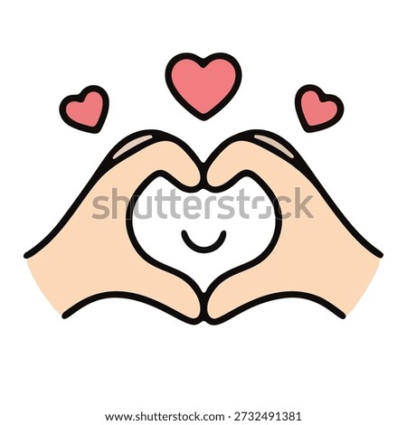 Expressive heart hand gesture with small floating hearts as a symbolic heart hand sign of a sincere heart hand message, vector illustration.