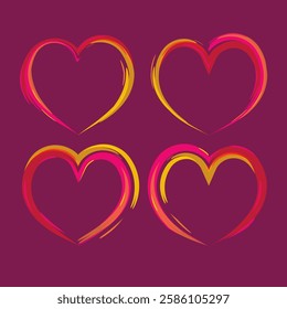 Expressive heart shapes created with bold brushstrokes for frame, border and design element. Abstract artistic style for modern and creative design applications. For posters, invitations, journaling.