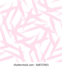 Fondo de patrón transparente Hipster expresivo.Pincel geométrico estilizado trazos fantasía imprimir .Arte de estilo rápido en rosa y blanco

