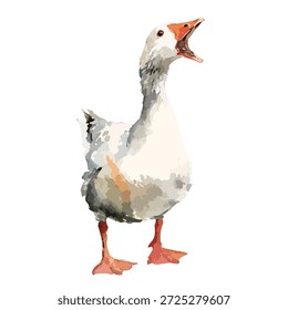 Expresiva Ilustración vectorial de ganso tocando la bocina con pico abierto, perfecta para temáticas de animales de granja, sonidos de la naturaleza o diseños infantiles.